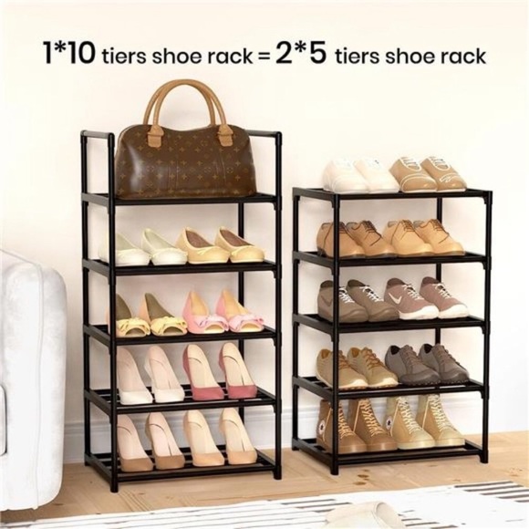 Narrow 10 Tiers Tall Shoe Rack for Entryway 20-24 Pairs Shoe and Boots Organizer - Picture 5 of 7
